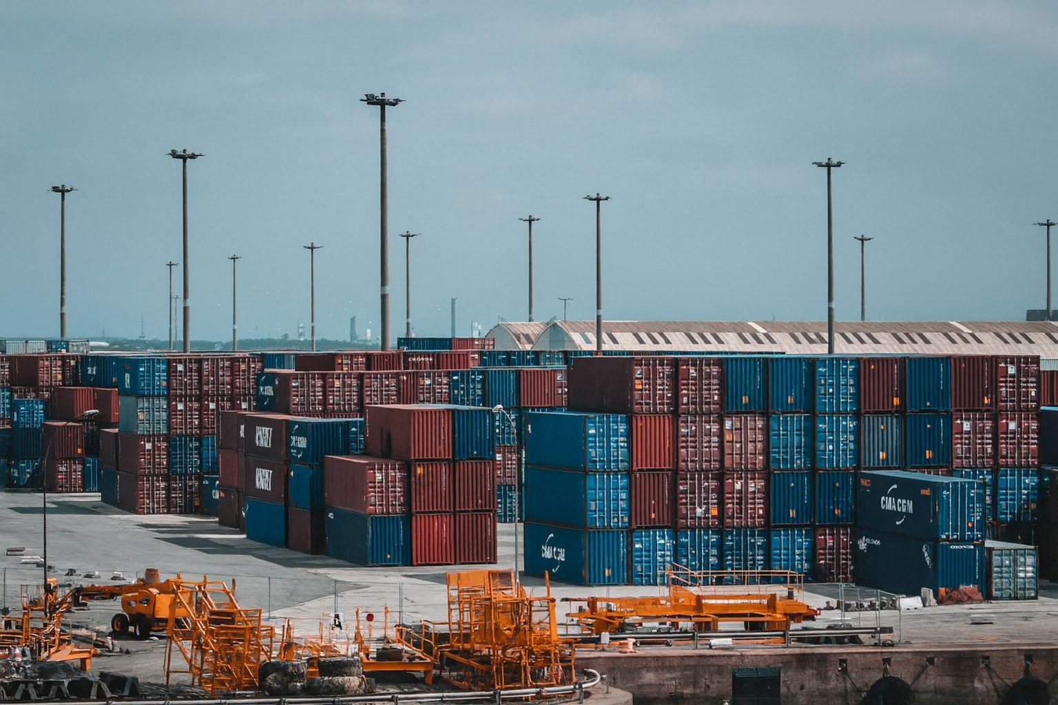 Modern warehouse with shelves of IT equipment ready for wholesale distribution